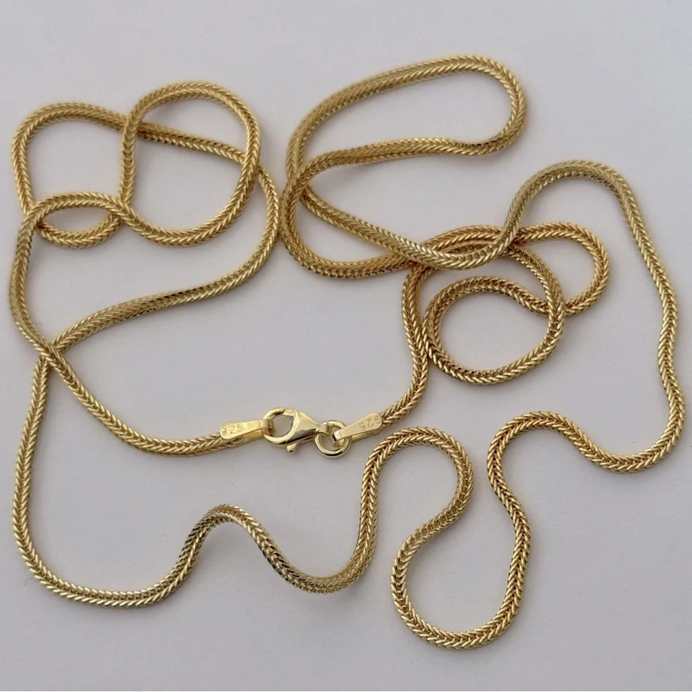 925 Silver 17.75” 2mm braid braided chain necklace 18k yellow gold plated unisex